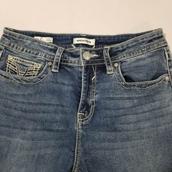 Vigoss Jeans Womens 10 Crop Straight High Rise Capri Medium Wash Stars - Picture 6 of 11